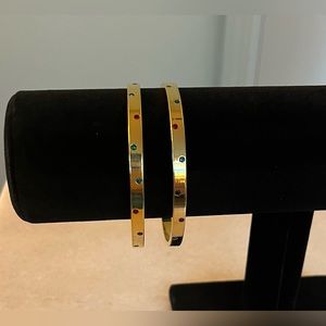 Swarovski Vintage gold tone red green blue rhinestones signed bangle set of two